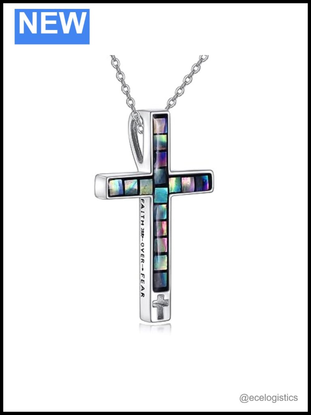 CRMAD Sterling Silver Cross Necklace Faith Over Fear Pendant 18"